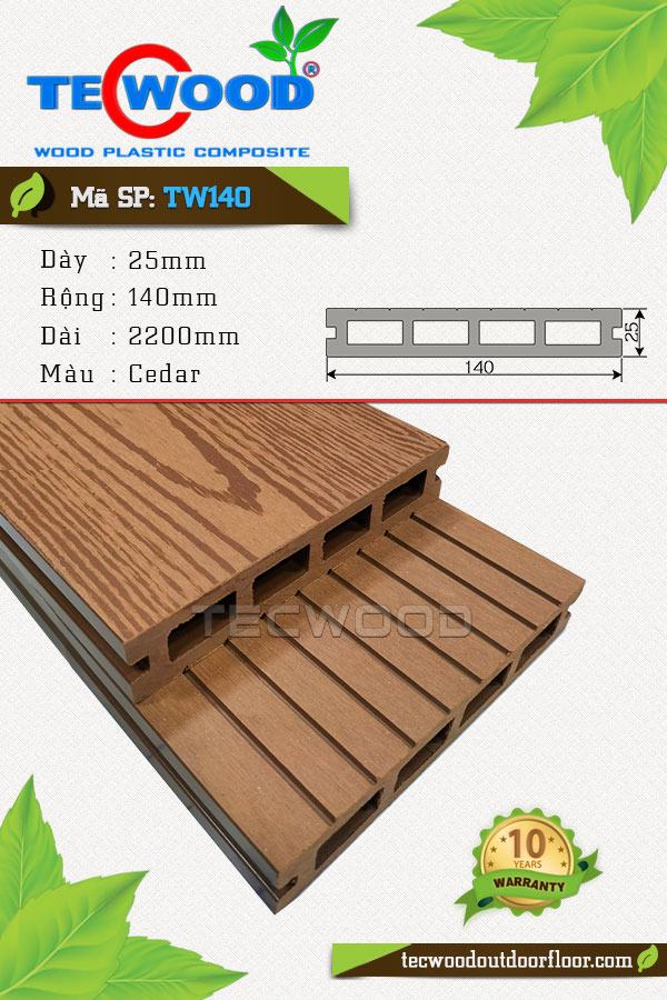 Sàn gỗ nhựa TW140 - Cedar (lỗ vuông)