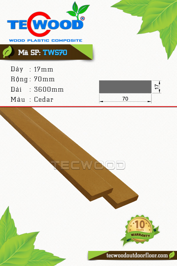 Thanh lam gỗ nhựa TecWood TWS70-Cedar