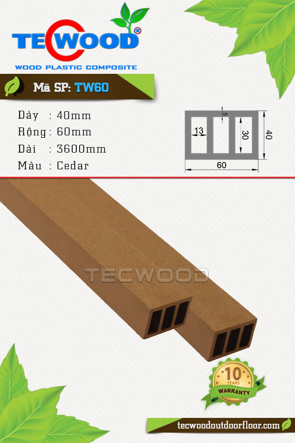 Thanh lam gỗ nhựa TecWood TW60-Cedar