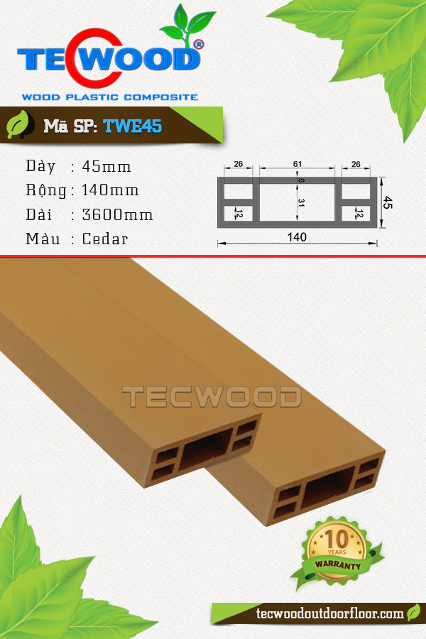 Thanh lam gỗ nhựa TecWood TWE45-Cedar