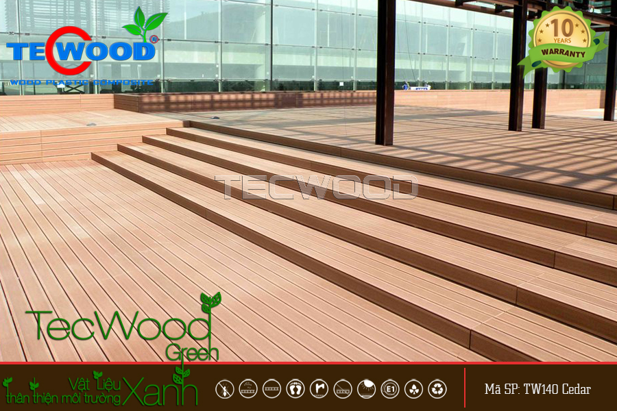 Bậc cầu thang gỗ nhựa TecWood dùng trang trí không gian ngoài trời bậc cầu thang gỗ ngoài trời