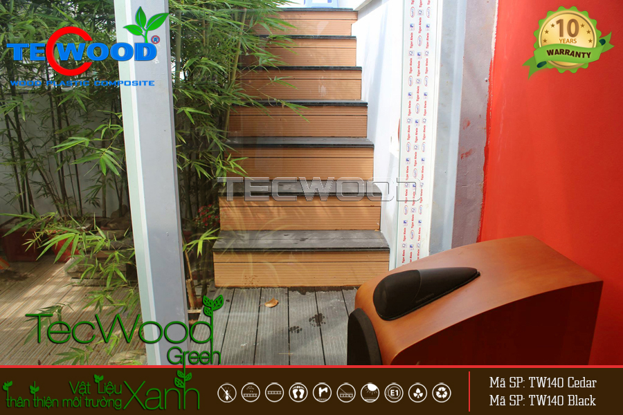 Cầu thang ốp bậc gỗ nhựa ngoài trời chất lượng bậc cầu thang gỗ ngoài trời