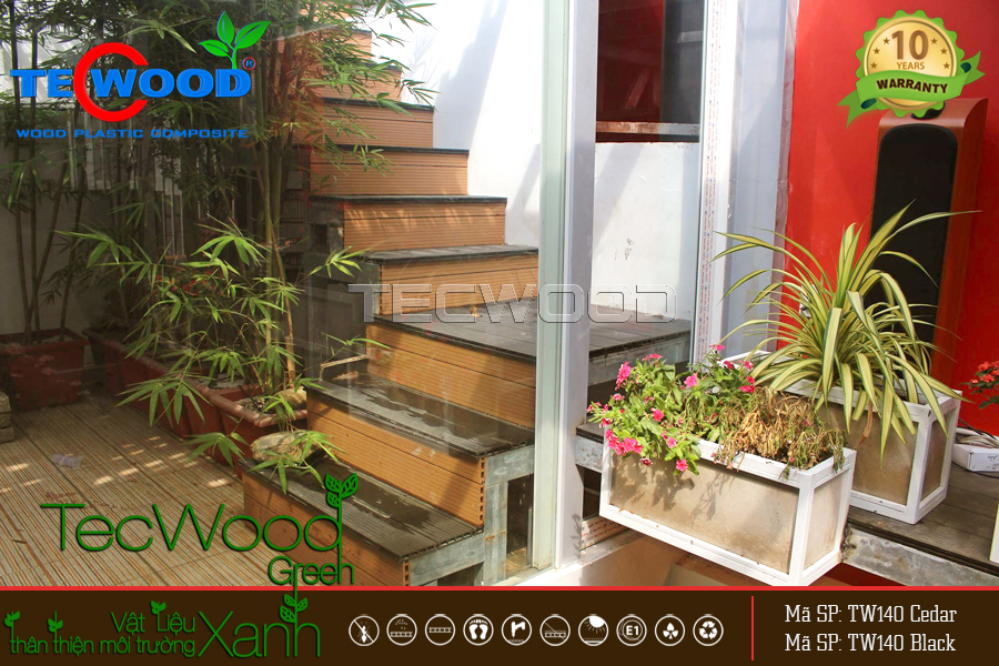 Bậc cầu thang ốp gỗ nhựa trang trí không gian ngoài trời bậc cầu thang gỗ ngoài trời