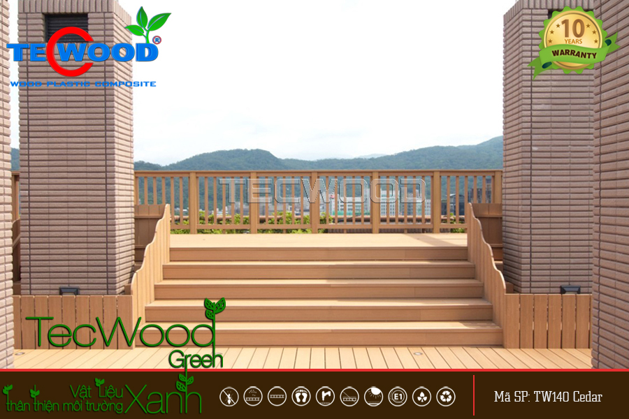 Cầu thang với bậc ốp gỗ nhựa thương hiệu TecWood bậc cầu thang gỗ ngoài trời